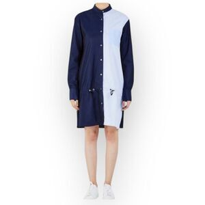 PUBLIC SCHOOL Masika Shirt Dress Womens 6 Navy Blue Drawstring Colorblock Cotton